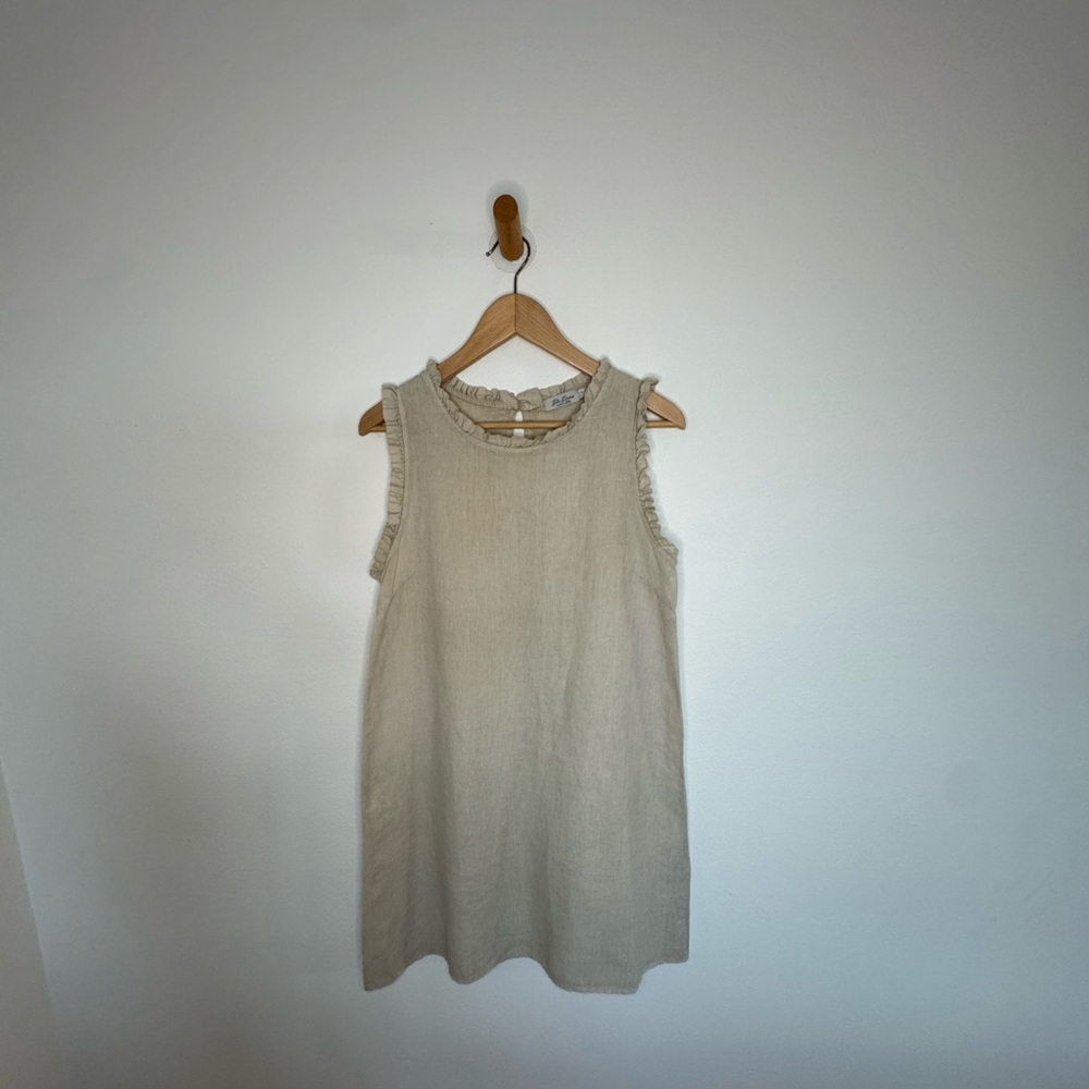 100% Linen Elegant Cream Sleeveless Dress